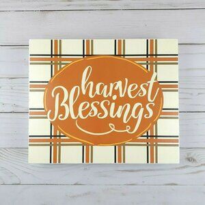 Box Sign Shelf Sitter Fall Plaid Harvest Blessings Wall Hanger